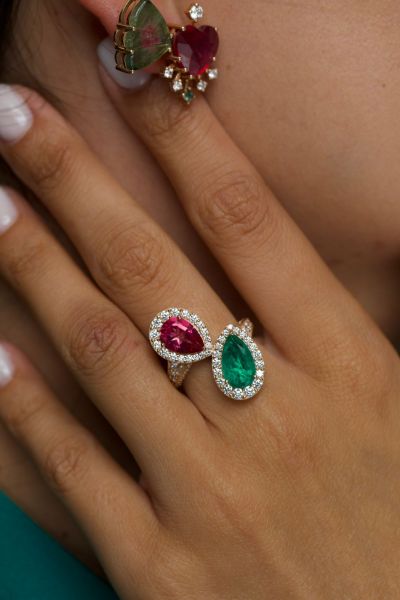Natural emerald & Pink Flame topaz with natural  diamonds REF 150 ID: 3750