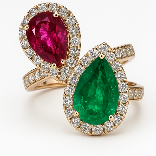 Natural emerald & Pink Flame topaz with natural  diamonds REF 150 ID: 3750