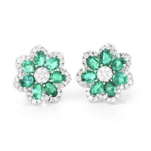 Earrings with natural emeralds & diamonds “ chamomile” REF 160 ID:2750