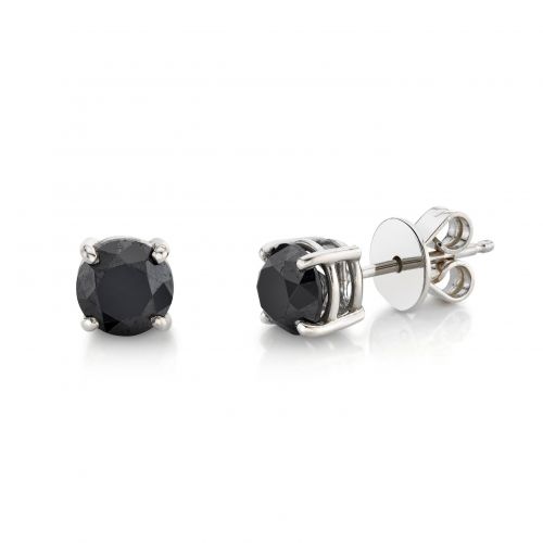 LARGE BLACK DIAMOND ROUND STUDS, 3 PRONG