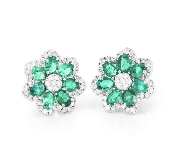 Earrings with natural emeralds & diamonds “ chamomile” REF 160 ID:2750