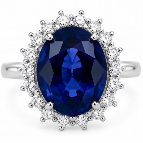 7ct Lab Grown Sapphire 14k White Gold Ring ID:35