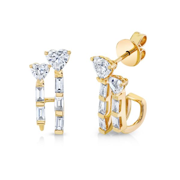 READY TO SHIP DIAMOND DOUBLE HEART & BAGUETTE STICK STUDS