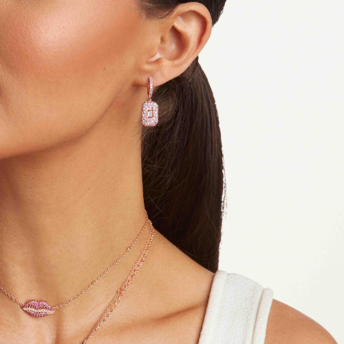 PINK SAPPHIRE PAVE BAGUETTE DROP EARRINGS