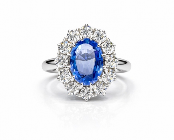 Natural certified sapphire  and Diamond ring REF:30 ID:7500