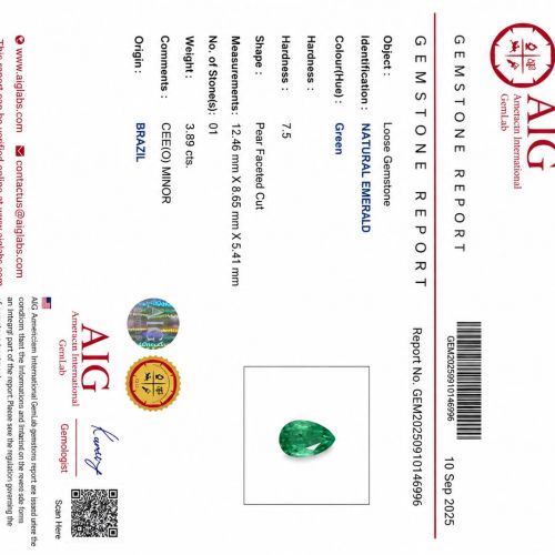 AIG Certified Natural emerald 3.89 carats REF:34