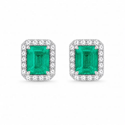 Natural emerald and diamond earrings