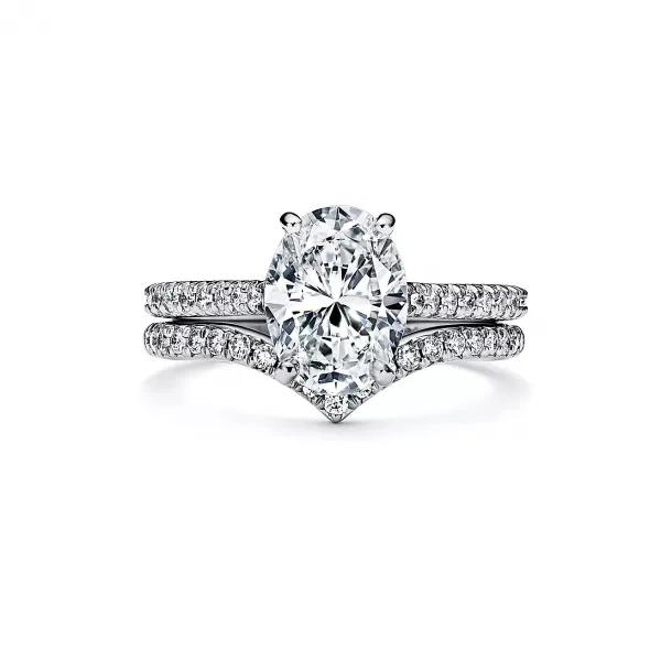 Oval Brilliant Engagement Ring with a Pavé Diamond Platinum Band