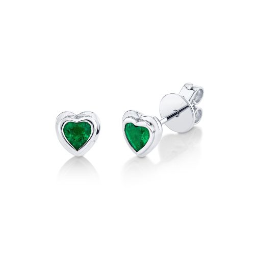 SINGLE EMERALD BEZEL HEART STUD
