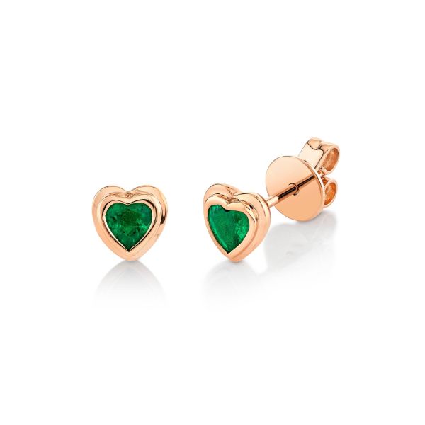 SINGLE EMERALD BEZEL HEART STUD