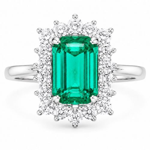 Natural Emerald and diamond ring 18k gold ID:45