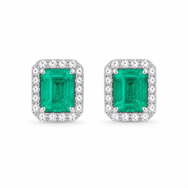 Natural emerald and diamond earrings