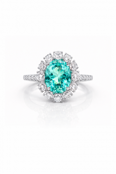 18k gold, investment grade Natural Lagoon tourmaline & natural diamonds ring ID:7500